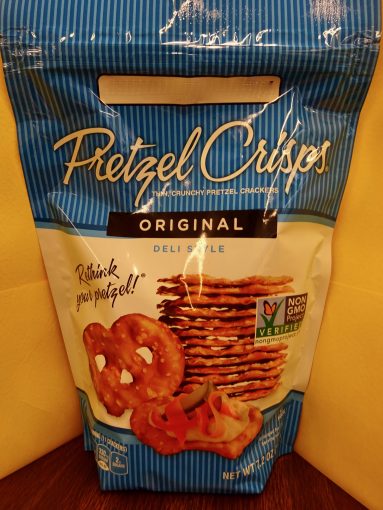Pretzel Crisps in a large blue bag, original deli style