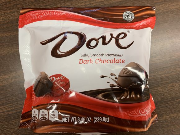 A package of Dove dark chocolates